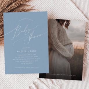 Whimsical Dusty Blue Photo Baby Shower Invitation