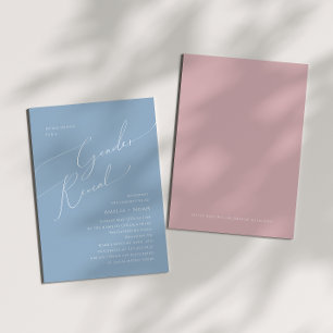Whimsical Dusty Blue/Pink Baby Gender Reveal Invitation