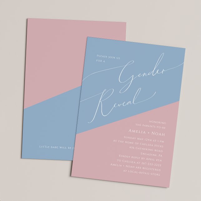 Whimsical Dusty Blue/Rose Baby Gender Reveal  Invitation (Creator Uploaded)