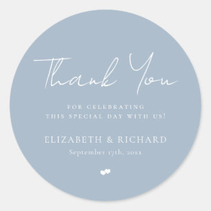 Whimsical Dusty Blue Script Thank You Wedding Classic Round Sticker