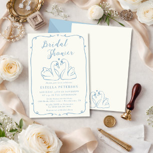 Whimsical Dusty Blue Swan Themed Bridal Shower Invitation