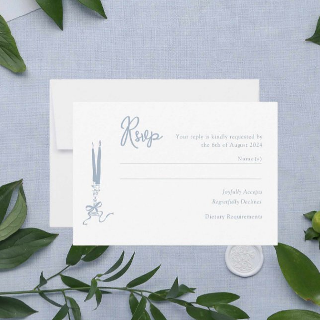 Whimsical Dusty Blue Wedding RSVP Card  (Creator Uploaded)