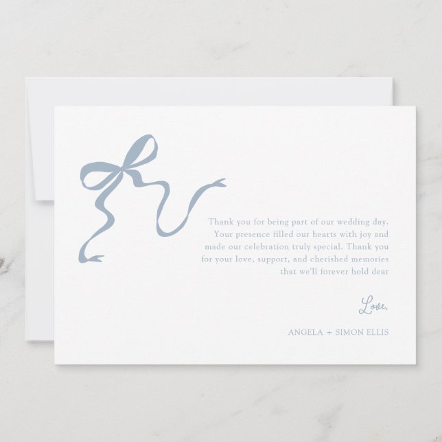 Whimsical Dusty Blue Wedding Thank You Card (Back)