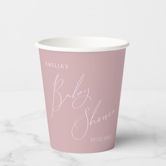 Whimsical Dusty Rose Baby Shower Paper Cups (Front)