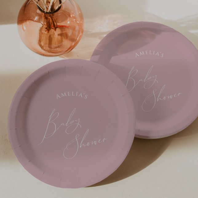 Whimsical Dusty Rose Baby Shower Paper Plate (Creator Uploaded)