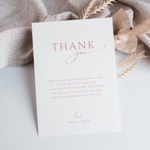 Whimsical Dusty Rose Flat Vertical Baby Shower Thank You Card