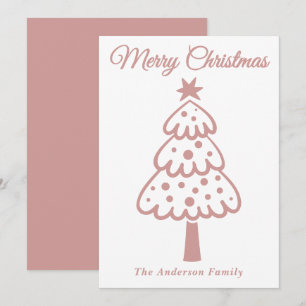 Whimsical Dusty Rose Hand Drawn Christmas Tree Holiday Card