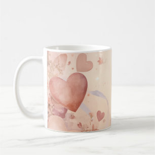 Whimsical Dusty Rose Heart Cascade Abstract Coffee Mug