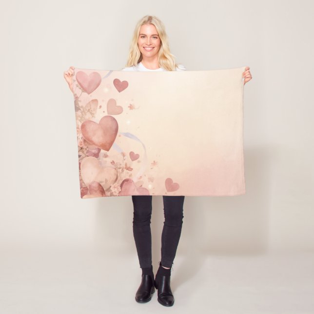 Whimsical Dusty Rose Heart Cascade Abstract Fleece Blanket (In Situ)