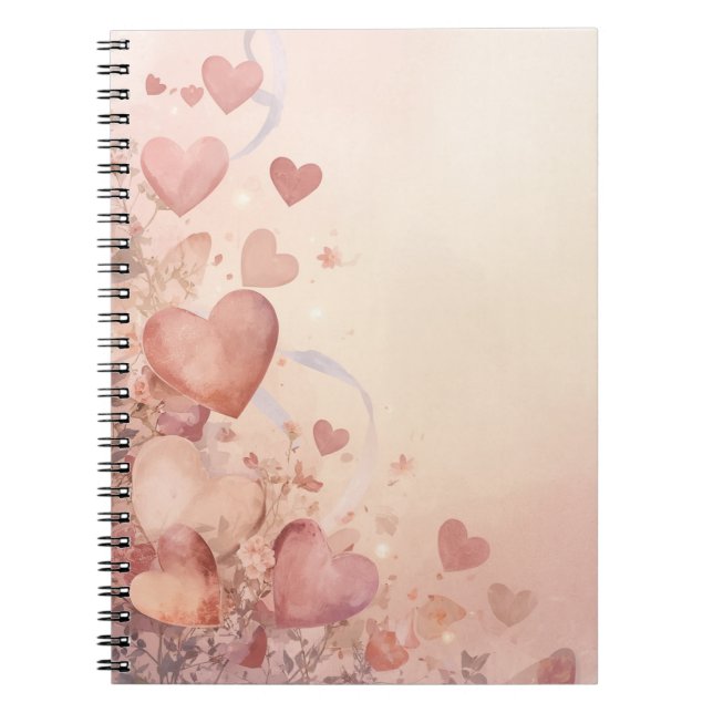 Whimsical Dusty Rose Heart Cascade Abstract Notebook (Front)