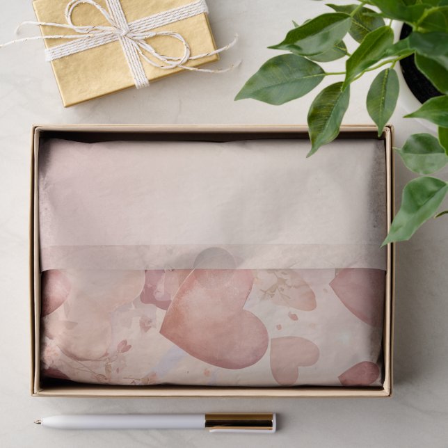 Whimsical Dusty Rose Heart Cascade Abstract Tissue Paper (Gift)