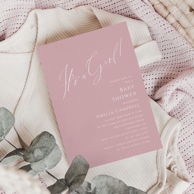 Whimsical Dusty Rose It's a Girl Baby Shower  Invitation (Creator Uploaded)