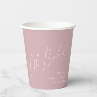 Whimsical Dusty Rose Oh Baby Shower Paper Cups