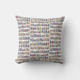 Whimsical Dutch Houses Amsterdam Quirky Colourful Cushion