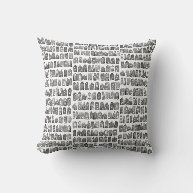Whimsical Dutch Houses Amsterdam Quirky Neutral Cushion (Front)