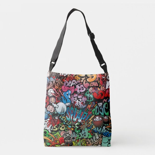 Whimsical dynamic street art Graffiti art pattern Crossbody Bag (Back)