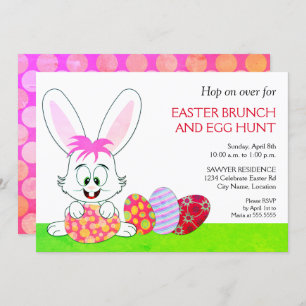 Whimsical Easter Bunny and Eggs Party Invitation