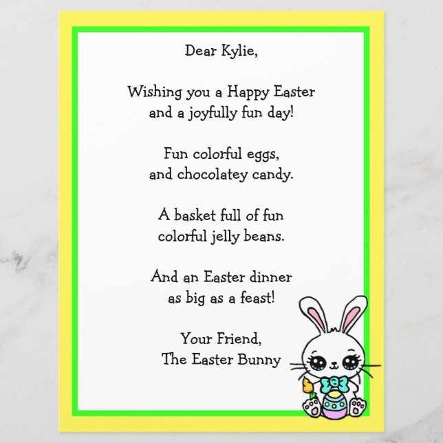 Whimsical Easter Bunny and Poem Kid's Letter Game (Front)