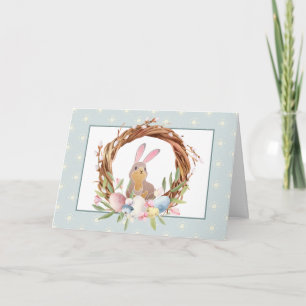 Whimsical Easter Bunny Easter Egg Wreath Card