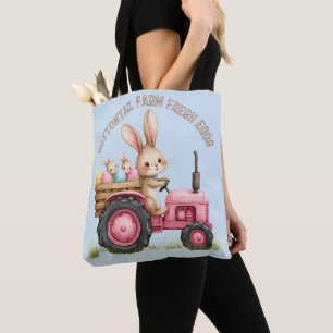 Whimsical Easter Bunny Farm Vintage Tractor Tote Bag