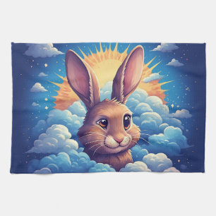 Whimsical Easter Bunny in Clouds 🐰☁️ Soft Pastel  Tea Towel