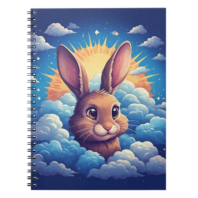Whimsical Easter Bunny Surrounded By Clouds Notebook (Front)