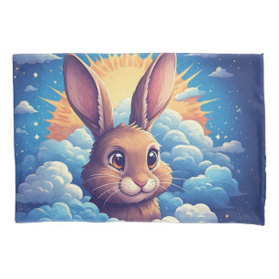 Whimsical Easter Bunny Surrounded By Clouds Pillowcase