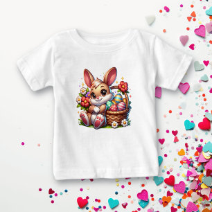  Whimsical Easter Bunny with Basket Personalised Baby T-Shirt