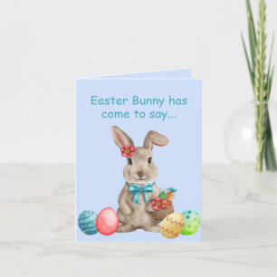 Whimsical Easter Bunny With Coloured Eggs   Card