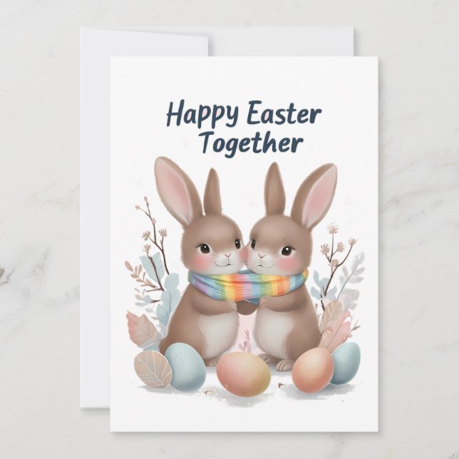 Whimsical Easter Card with Playful Bunnies & Colou (Front)