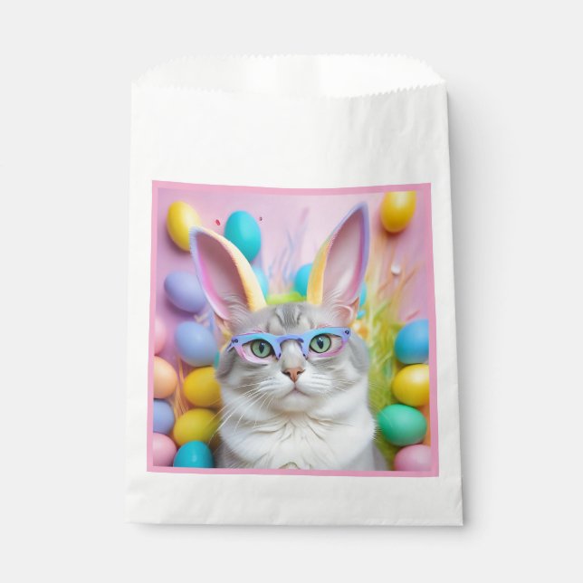 Whimsical Easter Cat with Bunny Ears  Favour Bags (Front)