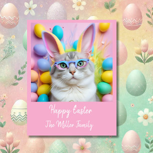 Whimsical Easter Cat with Bunny Ears Holiday Card