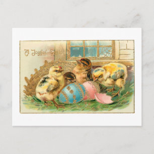 Whimsical Easter Chicks w/Faux Gold Highlights Postcard
