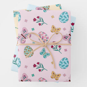 Whimsical Easter Egg, Butterfly & Floral  Wrapping Paper Sheet