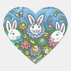 WHIMSICAL EASTER EGG GARDEN, BUNNY RABBIT FLOWERS HEART STICKER