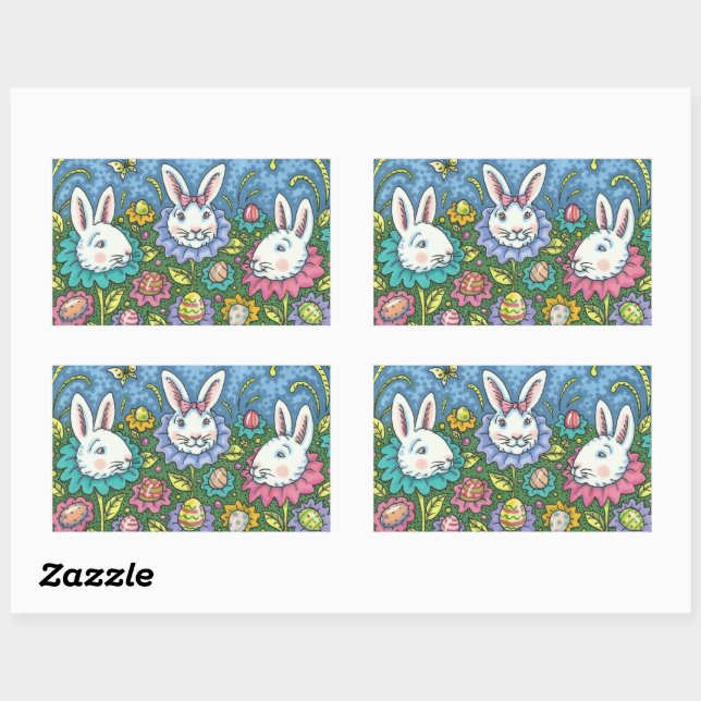 WHIMSICAL EASTER EGG GARDEN, BUNNY RABBIT FLOWERS  RECTANGULAR STICKER (Sheet)