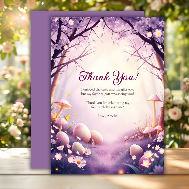 Whimsical Easter Egg Mushroom Girl Birthday Party Thank You Card (Whimsical Easter Egg Mushroom Girl Birthday Party Thank You Card)