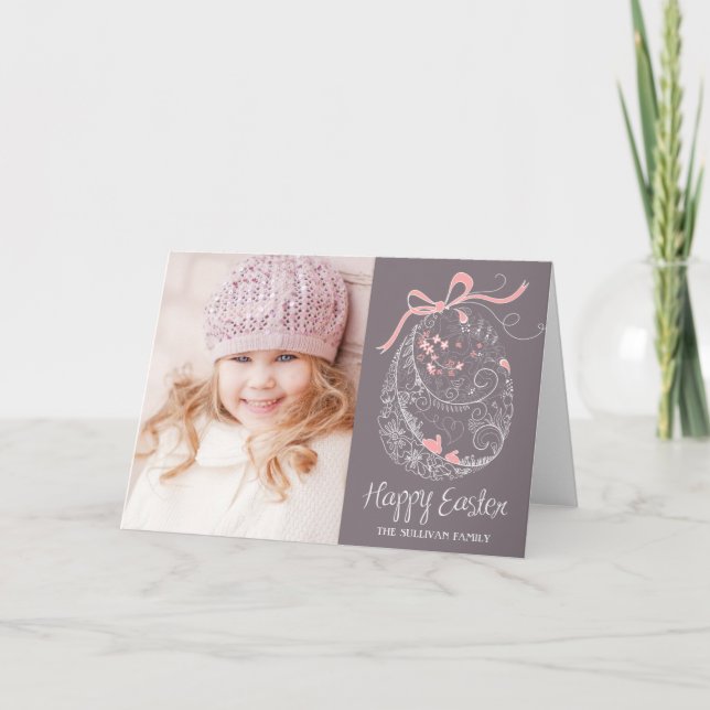 Whimsical Easter Egg | Purple Happy Easter Photo Holiday Card (Front)