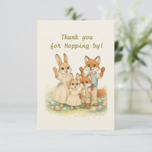 Whimsical Easter FamilBunny and Fox Thank You Card