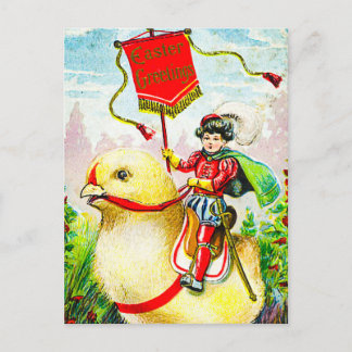 Whimsical Easter Greetings: Rider on Giant Chick Holiday Postcard