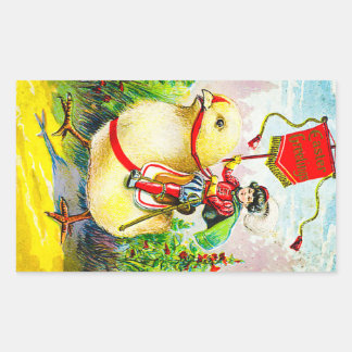 Whimsical Easter Greetings: Rider on Giant Chick Rectangular Sticker