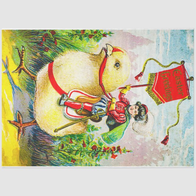 Whimsical Easter Greetings: Rider on Giant Chick Tissue Paper (Front)