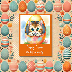whimsical Easter Kitten in Floral Eggshell Holiday Card