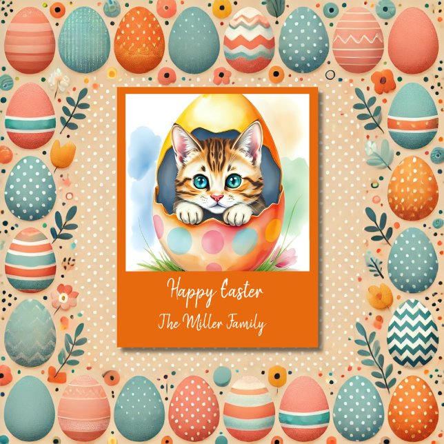 whimsical Easter Kitten in Floral Eggshell  Holiday Card (Creator Uploaded)