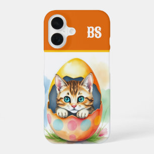 whimsical Easter Kitten in Floral Eggshell  iPhone 16 Case