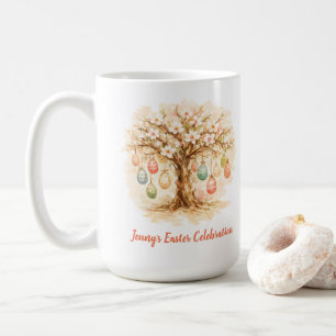Whimsical Easter Mug with Blooming Tree and Eggs
