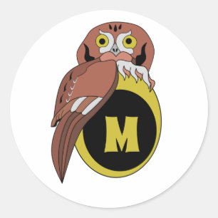Whimsical Eastern Screech Owl Monogram Classic Round Sticker