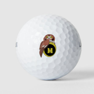 Whimsical Eastern Screech Owl Monogram Golf Balls