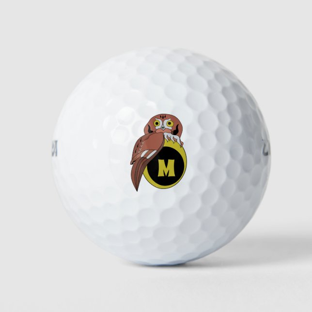 Whimsical Eastern Screech Owl Monogram Golf Balls (Front)