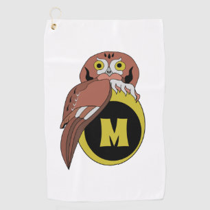 Whimsical Eastern Screech Owl Monogram Golf Towel